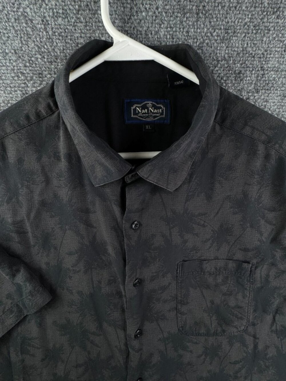 Nat Nast Men Floral Print Button Up Shirt Short Sleeve Pocket Size XL Brown
